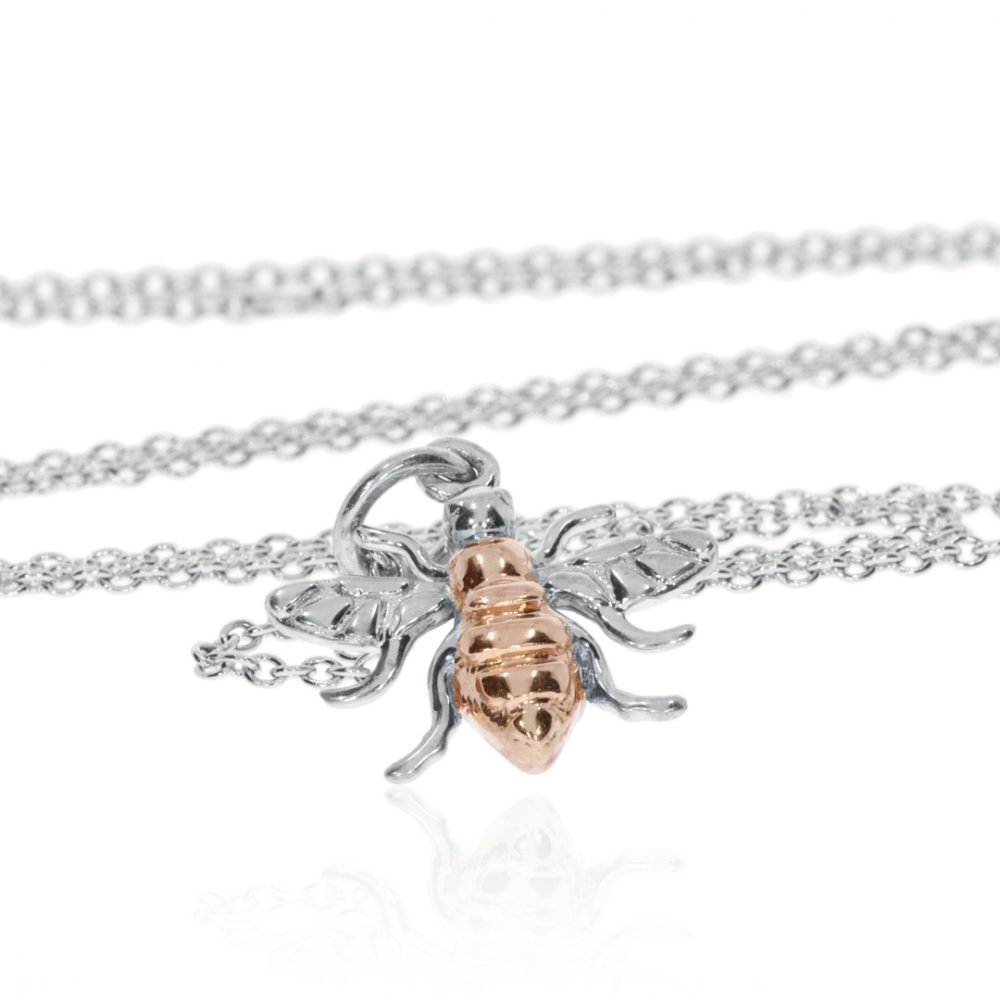 Small Sterling Silver Rose Gold Plated Bee Pendant P1396 Standing