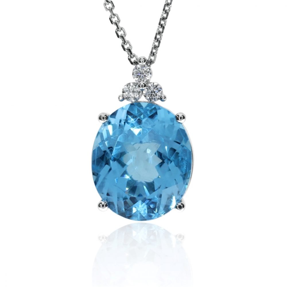 Stunning Swiss Blue Topaz and Diamond oval pendant by Heidi Kjeldsen Jewellery P1382 front