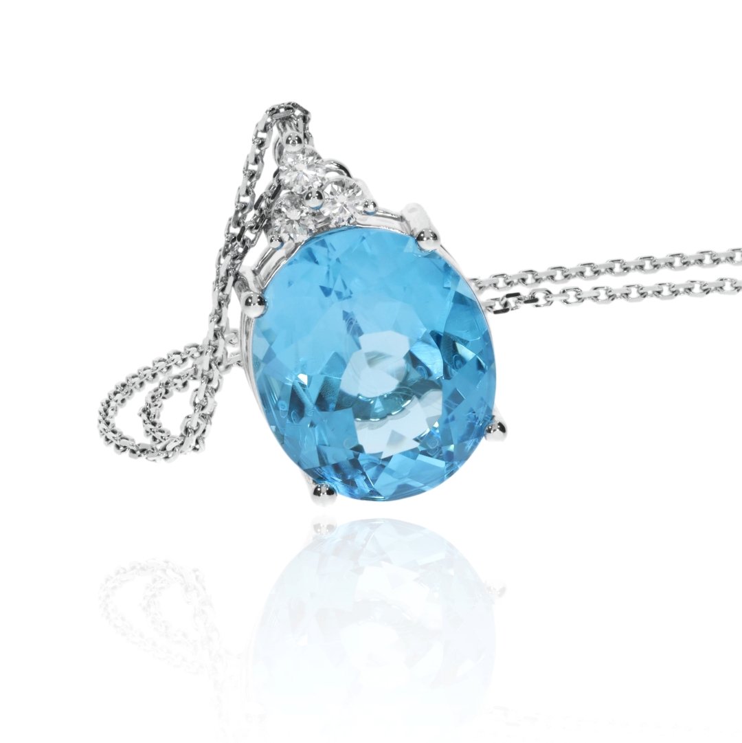 Stunning Swiss Blue Topaz and Diamond oval pendant by Heidi Kjeldsen Jewellery P1382 standing