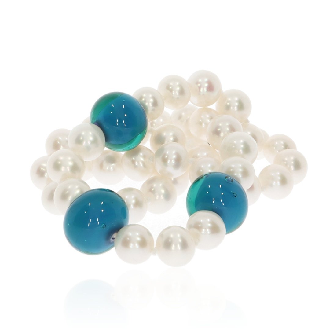 Blue Green Murano Glass and Cultured Pearl Necklace by Heidi Kjeldsen Jewellers NL1219 Stack