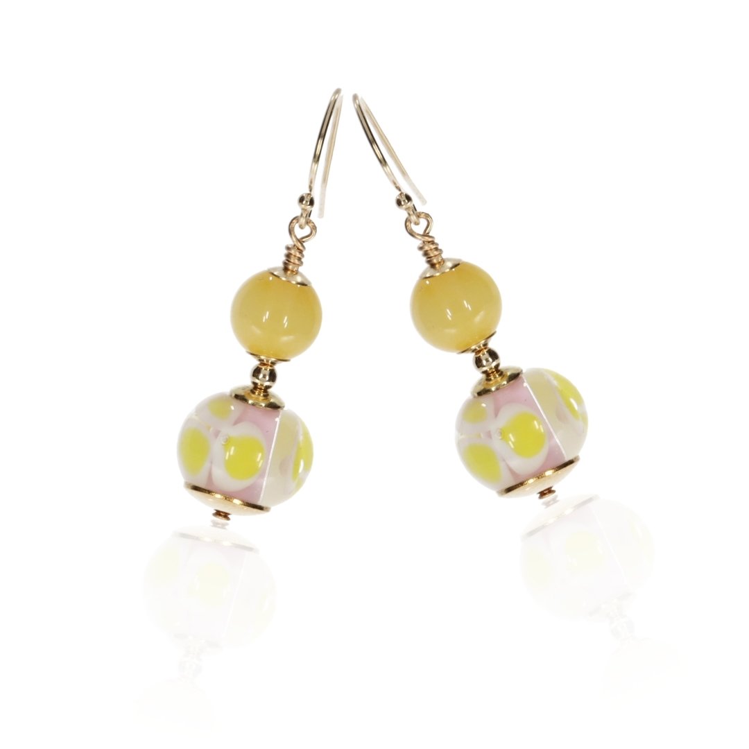 Yellow Agate and Murano Glass Earrings By Heidi Kjeldsen Jewellery ER2496 hanging