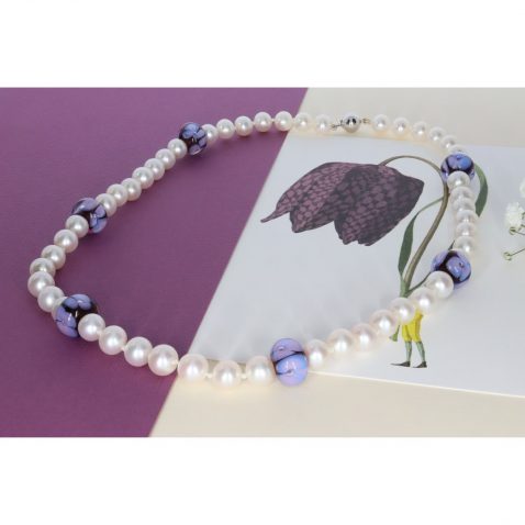 Purple Floral Murano Glass and Pearl Necklace By Heidi Kjeldsen Jewellery NL1310 Still