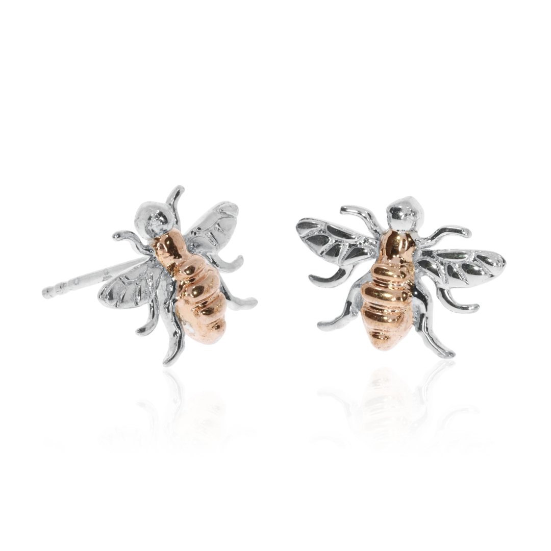 Delightful Rose Gold Plated Silver Bee Earrings