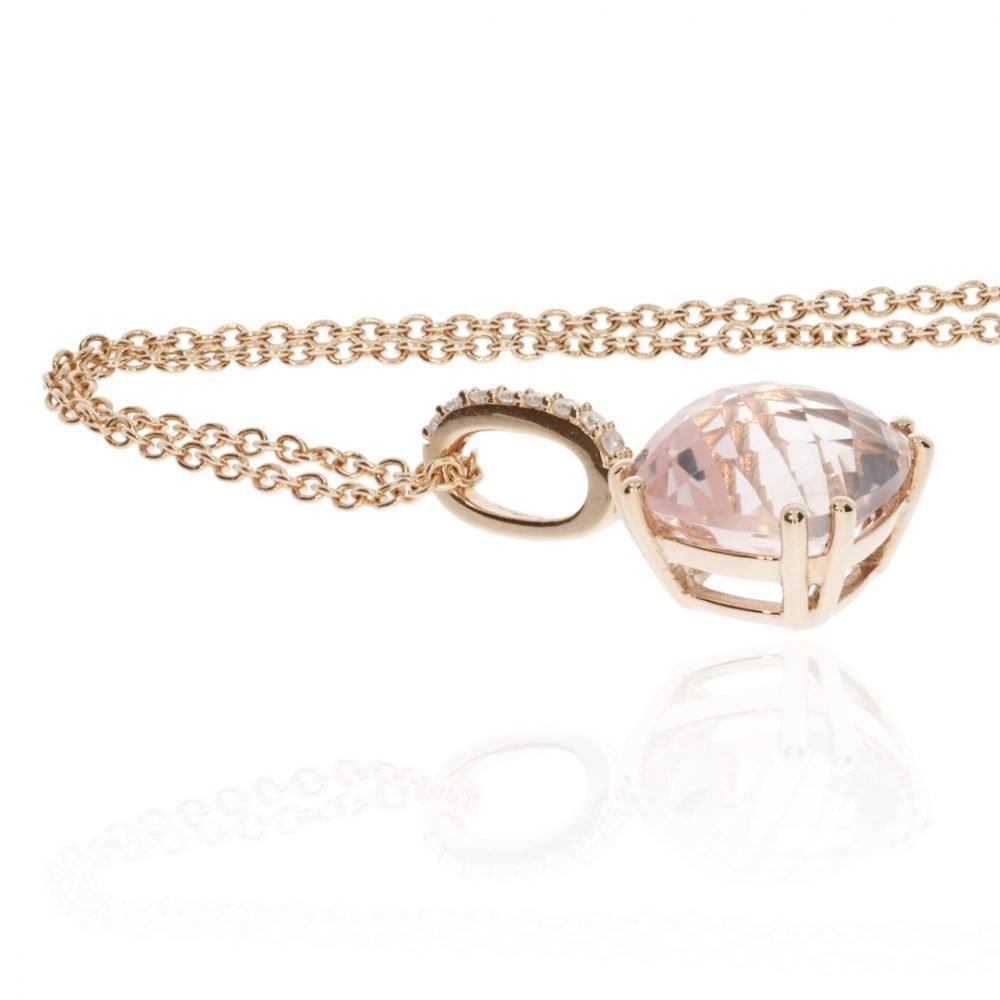 Rose Quartz and Diamond Rose Gold Pendant by Heidi Kjeldsen Jewellery NL1260 flat