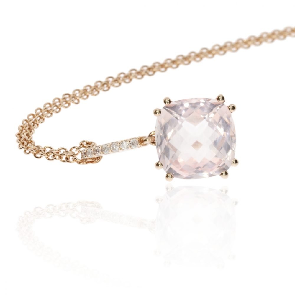 Rose Quartz and Diamond Rose Gold Pendant by Heidi Kjeldsen Jewellery NL1260 side view
