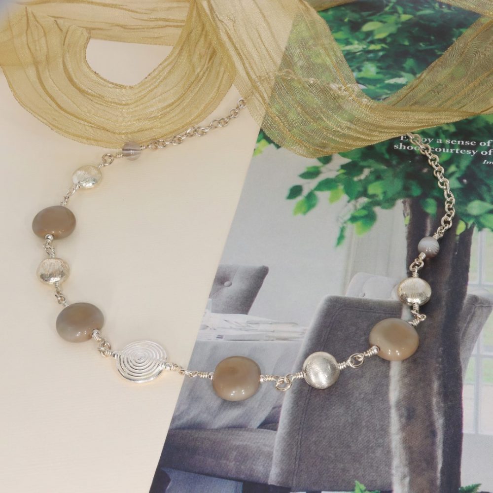 Stylish Khaki Murano Glass and Botswana Agate Necklace By Heidi Kjeldsen Jewellery NL1263 still