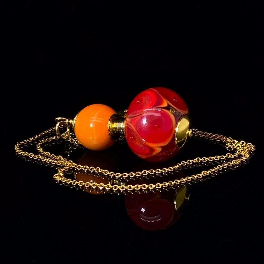 Gorgeous Orange and Red Murano Glass Pendant By Heidi Kjeldsen Jewellery P1413 on black