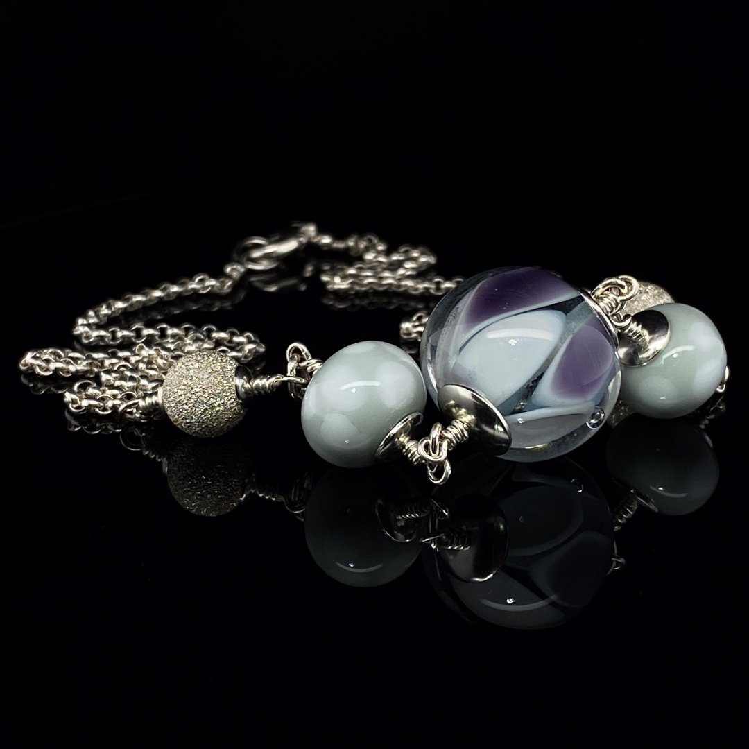 Purple and Grey Murano Glass Stardust Necklace By Heidi Kjeldsen Jewellery NL1261