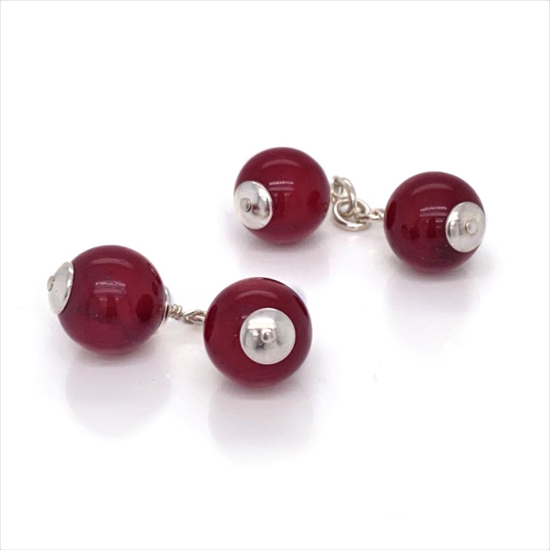 Eclectic Red Agate and Sterling Silver Gemstone Cufflinks