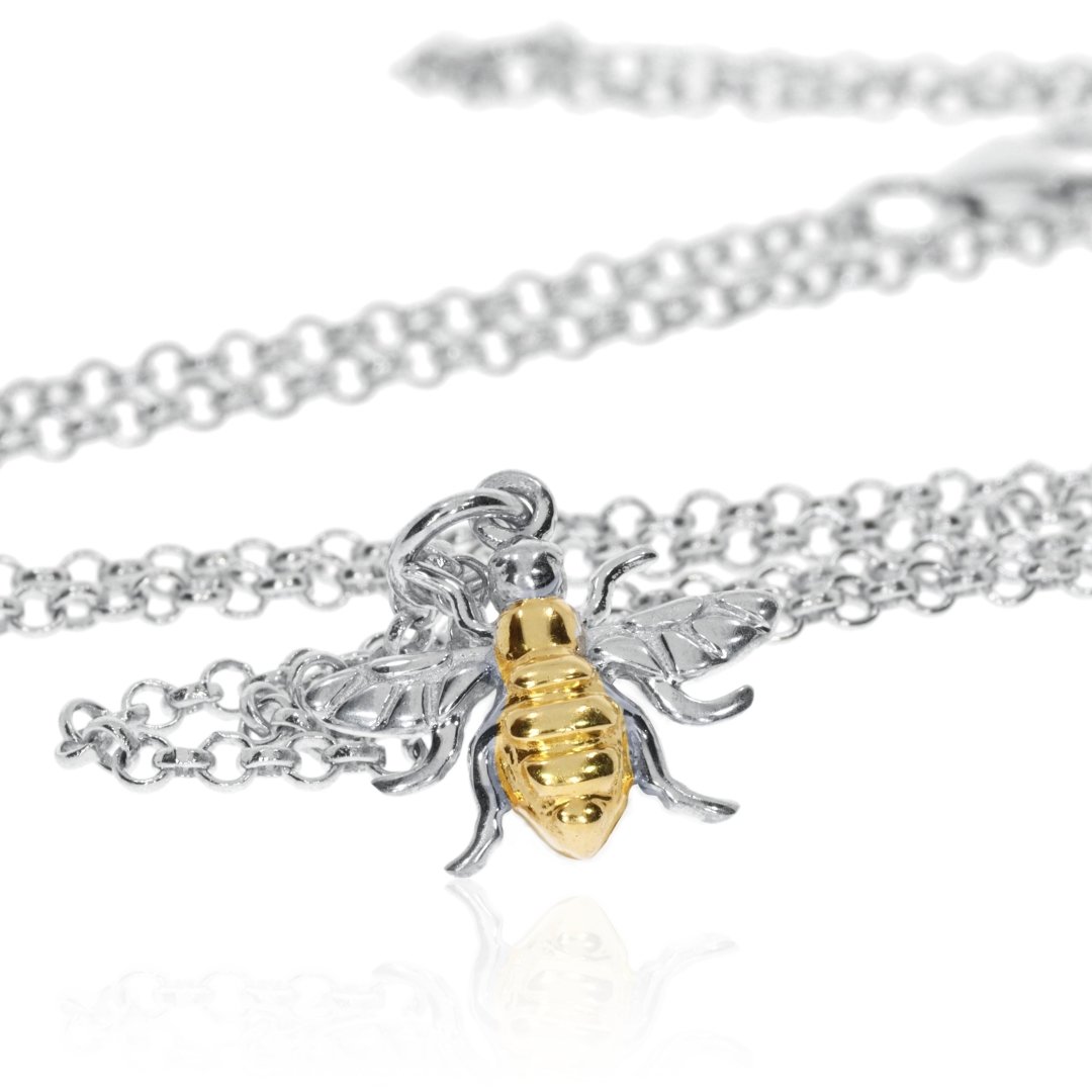 Small Gold Plated Sterling Silver Bee Pendant P1395 Standing View