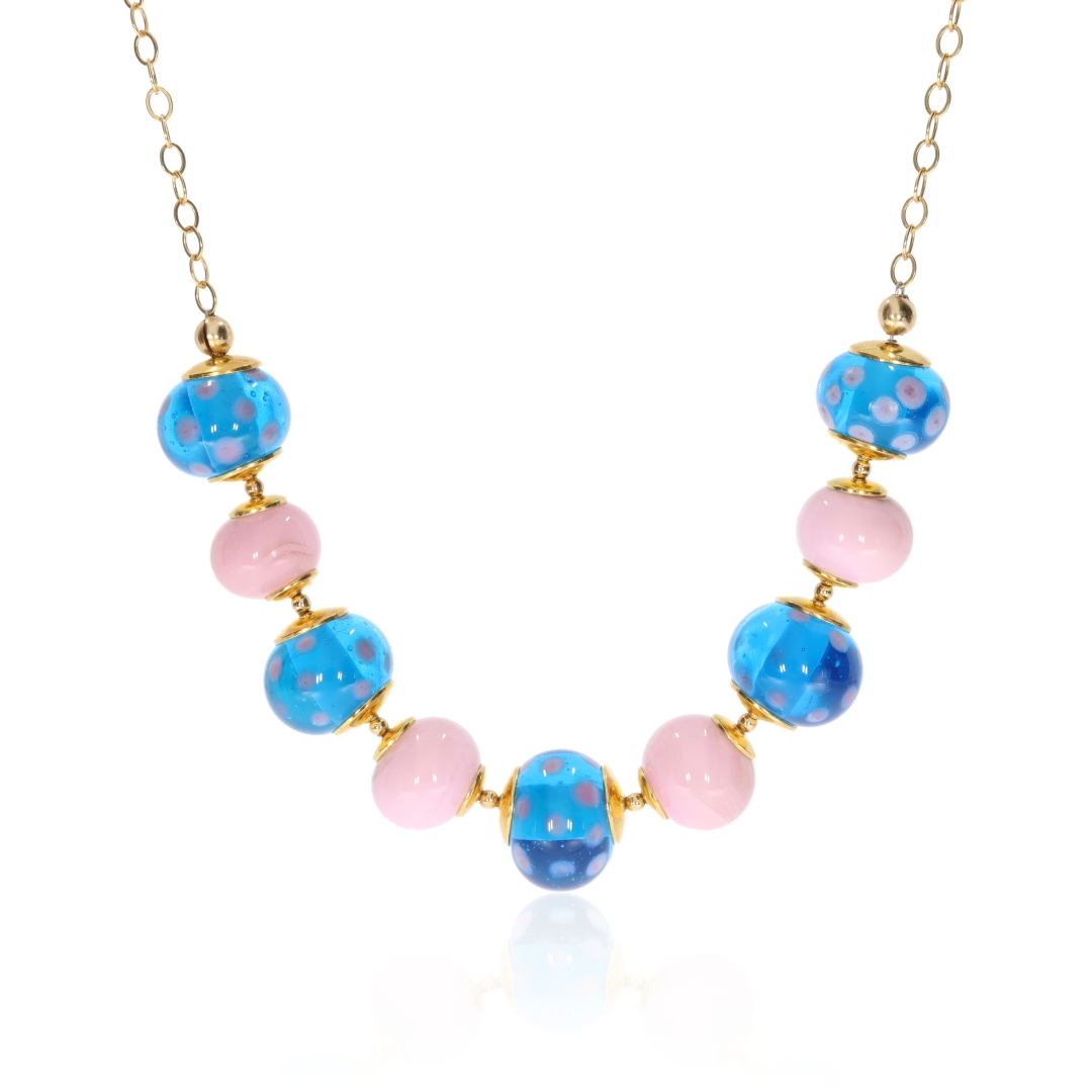 Stylish Pink And Blue Glass Necklace