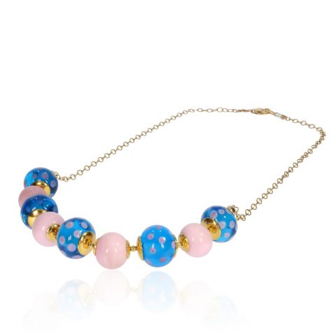Pink-Blue Spot Murano Glass Gold Filled Necklace Heidi Kjeldsen Jewellery NL1274 4 small