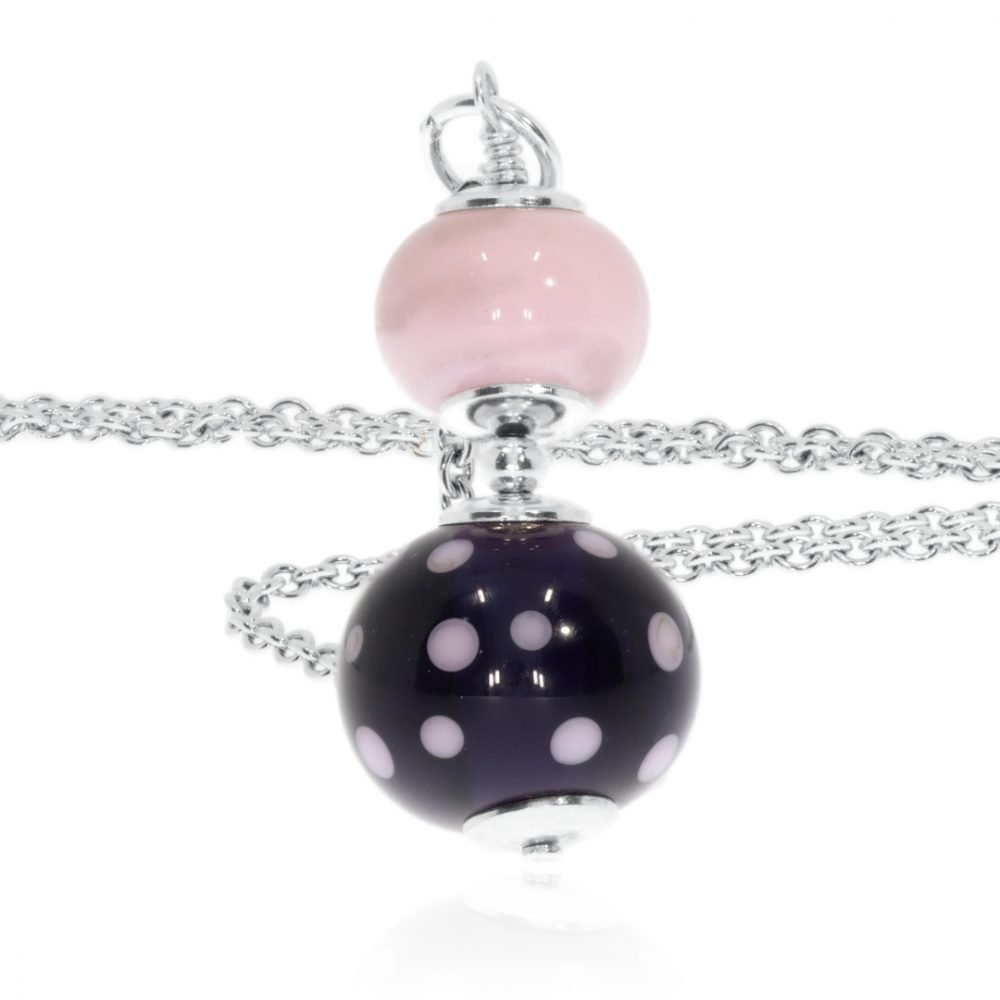 Pink and Purple Murano glass pendant by Heidi Kjeldsen Jewellery P1427 standing