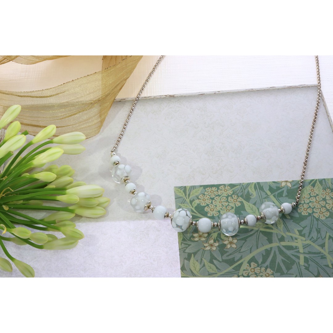 White Spotty Murano Glass necklace By Heidi Kjeldsen Jewellery NL1271 still