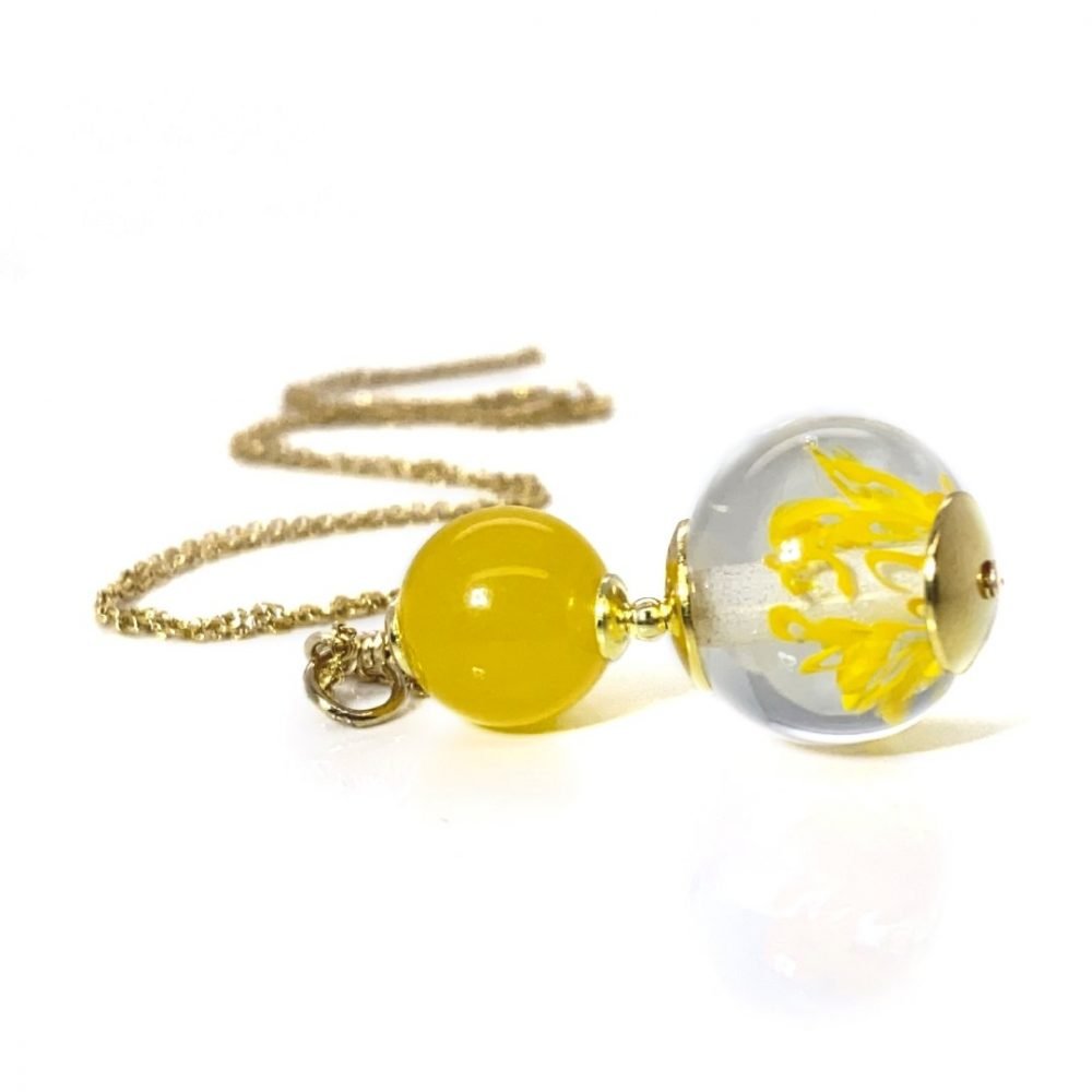 Yellow Agate and Murano Glass Pendant by Heidi Kjeldsen Jewellery P1417 side view