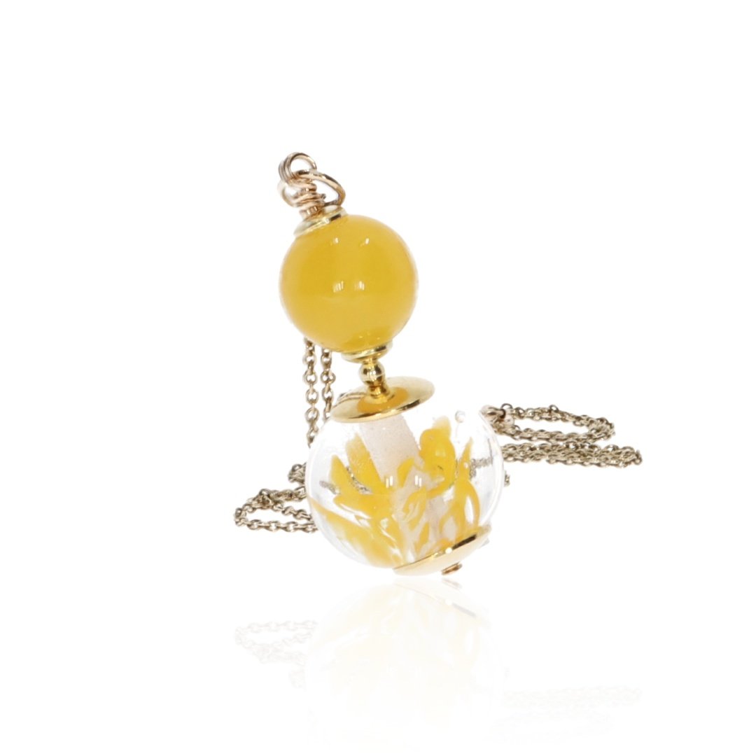 Yellow Agate and Murano Glass Pendant by Heidi Kjeldsen Jewellery P1417 standing view