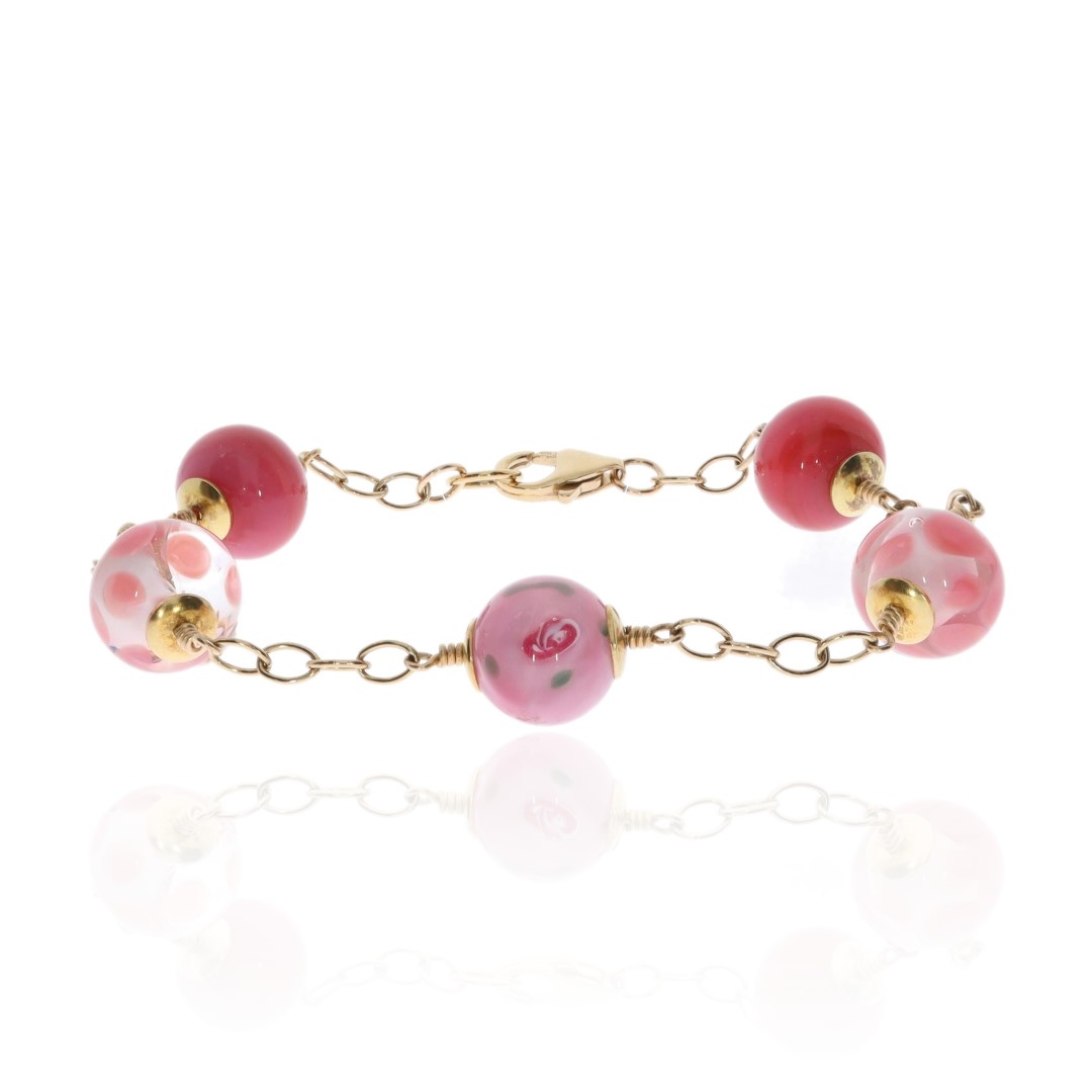 Adorable Pink Floral Glass Bracelet
