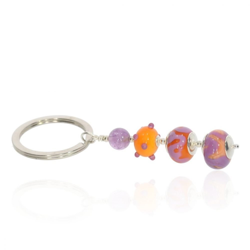 Amethyst and Purple Orange Murano Glass Keyring By Heidi Kjeldsen Jewellery KR0010