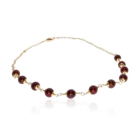 Cranberry Coloured Pearl necklace by Heidi Kjeldsen Jewellery NL1292 Flat view