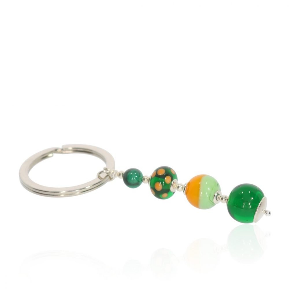 Green and Orange Murano Glass Keyring By Heidi Kjeldsen Jewellery KR0003
