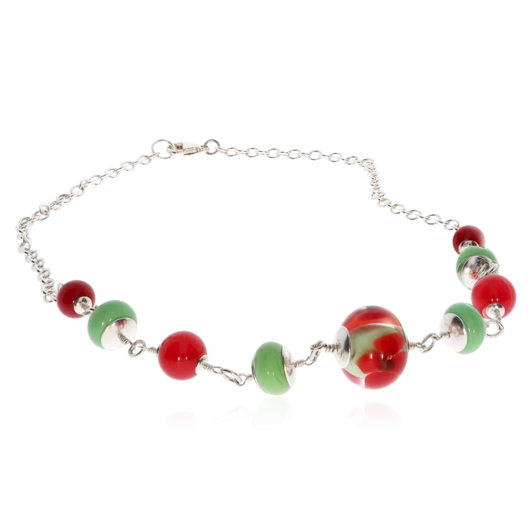 Red Agate and Murano Glass and Sterling Silver Necklace by Heidi Kjeldsen Jewellery NL1290 Flat View