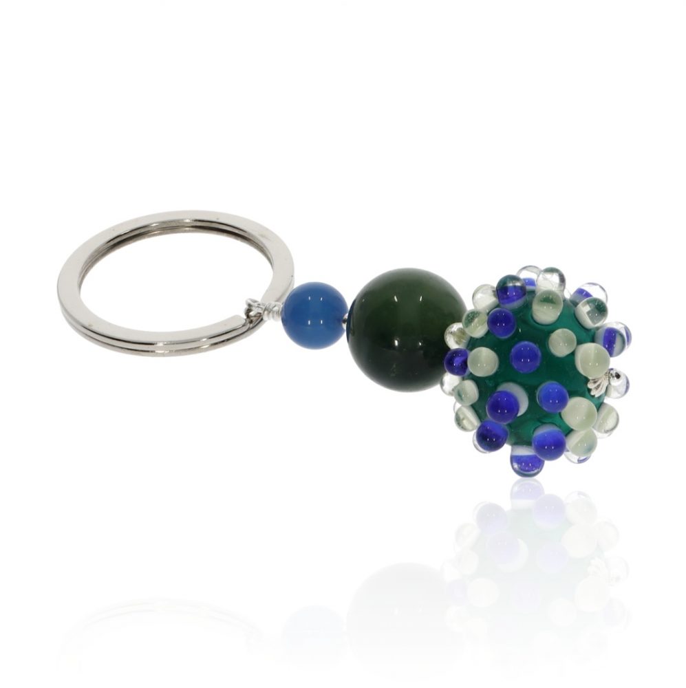 Blue Green Dotty Murano Glass Keyring By Heidi Kjeldsen KR0026