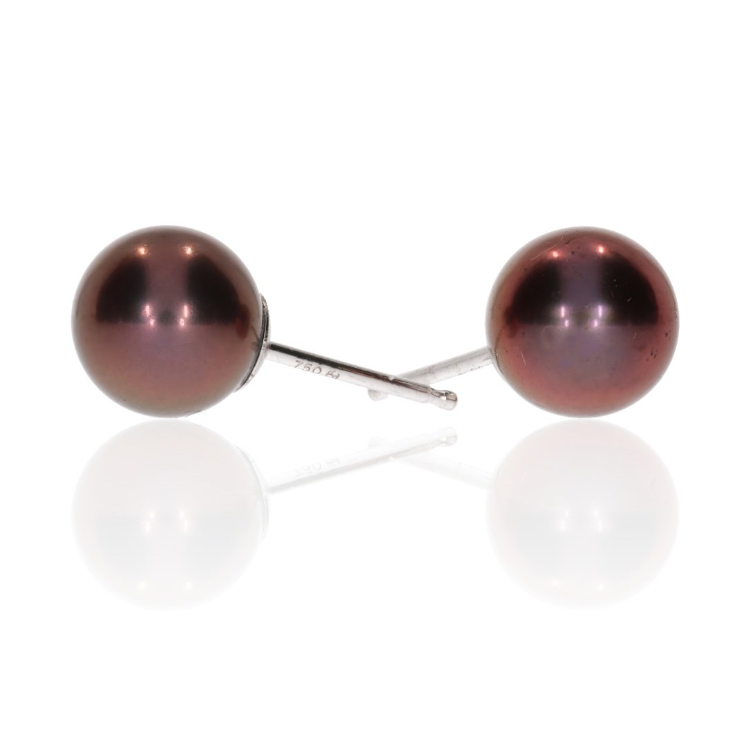 Dainty Bronze Cultured Pearl and White Gold Earrings