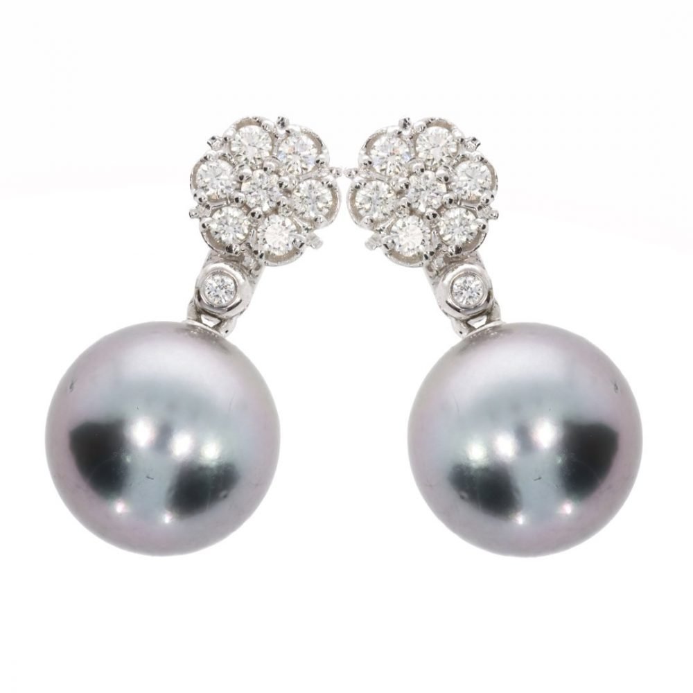 Diamond and Tahitian Pearl Earrings By Heidi Kjeldsen Jewellery ER4741 Slant View