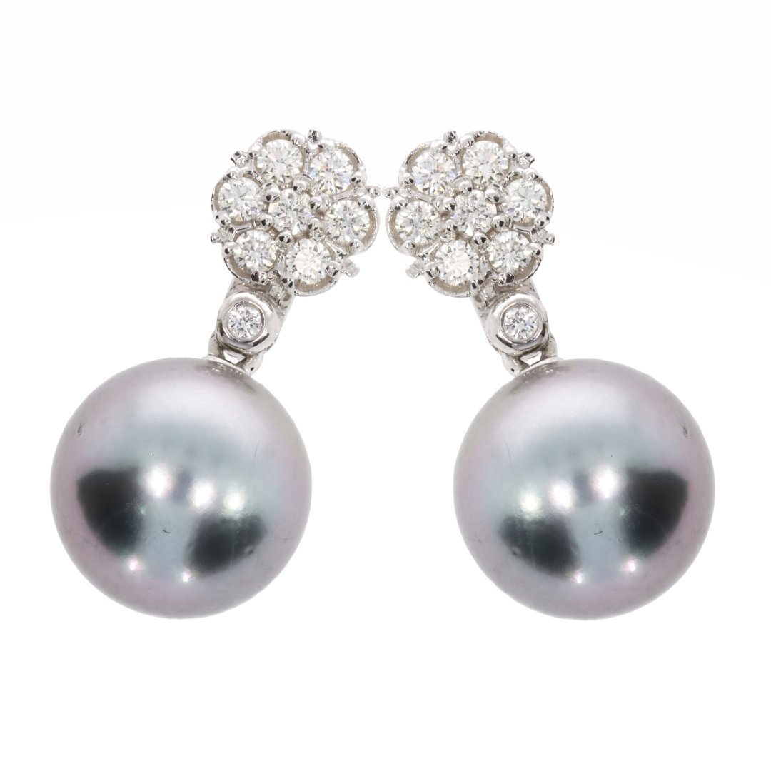 Exquisite Natural Diamond and Tahitian Pearl Drop Earrings