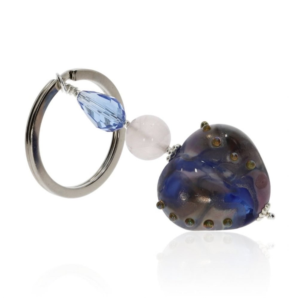 Murano Glass Dotty Heart And Gemstone Keyring By Heidi Kjeldsen KR0017