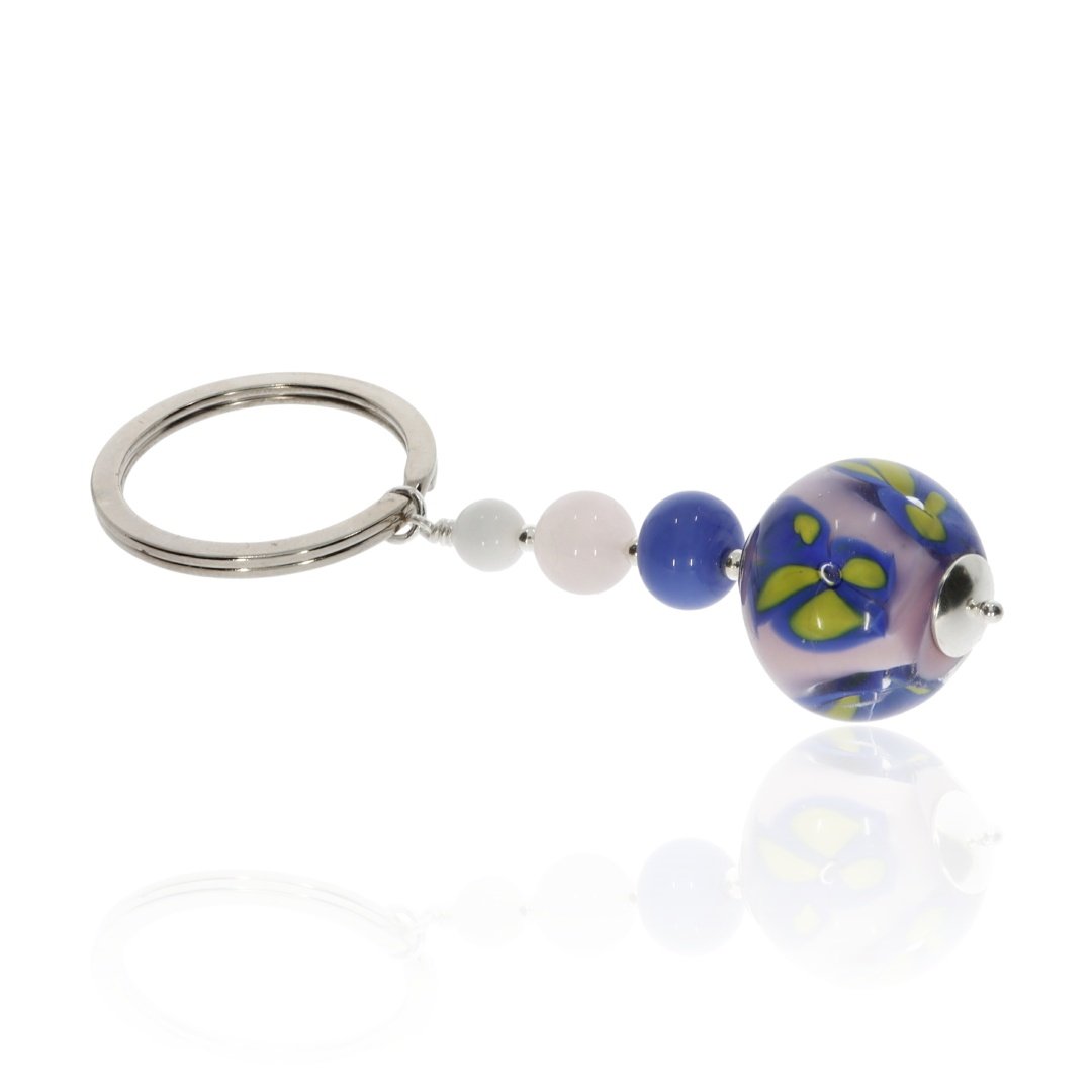 Pretty Pink and Blue Glass Keyring