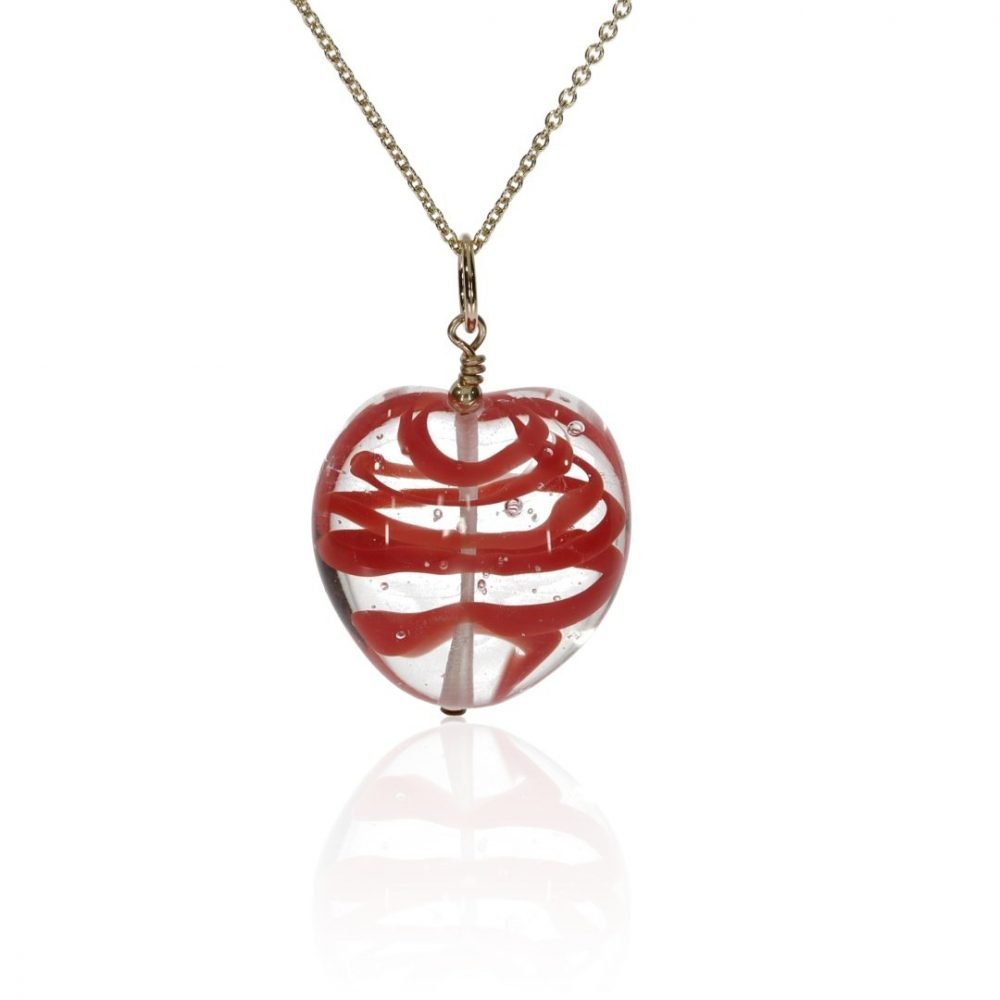 Swirly Red Murano Glass Heart Pendant By Heidi Kjeldsen Front View