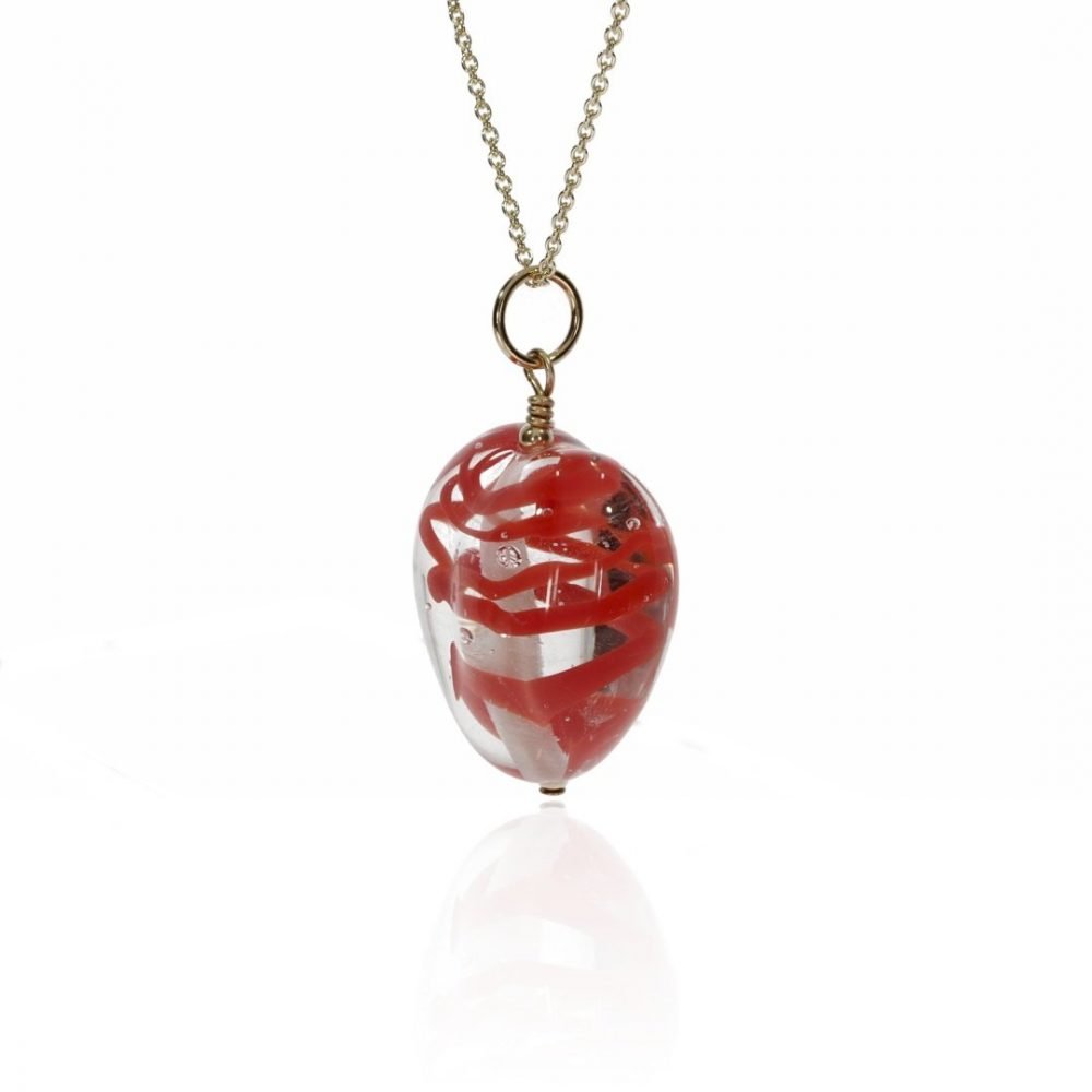 Swirly Red Murano Glass Heart Pendant By Heidi Kjeldsen Side View
