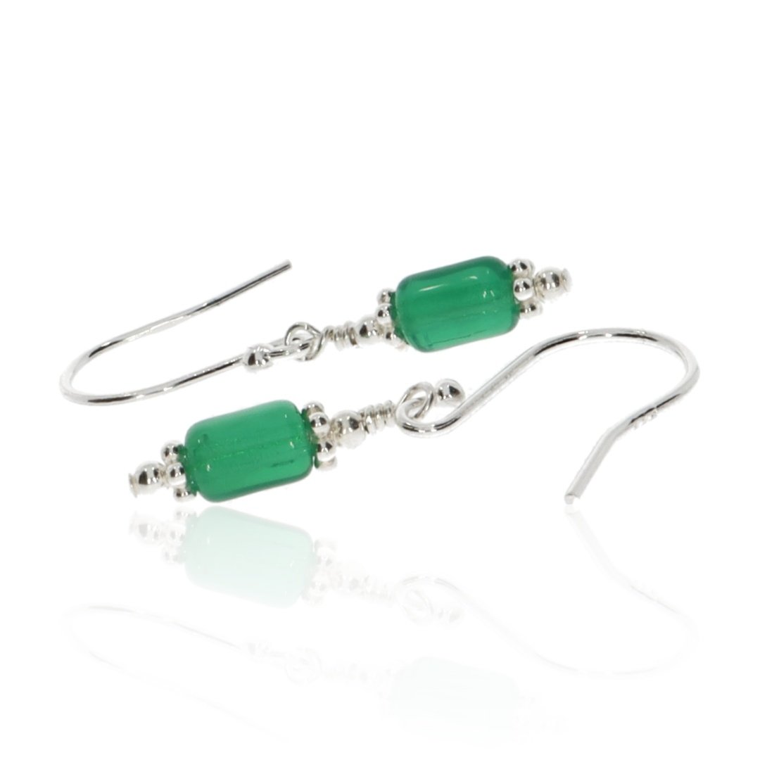 Dainty Emerald Green Glass and Sterling Silver Earrings