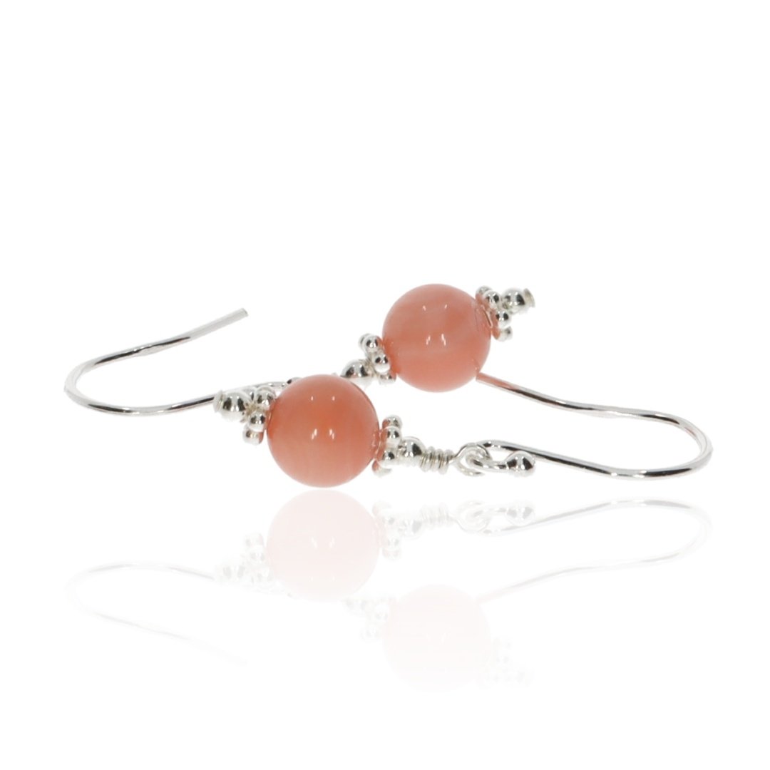 A Pretty Pair of Sustainable Salmon Coral and Sterling Silver Earrings By Heidi Kjeldsen Jewellers ER2526 Flat View