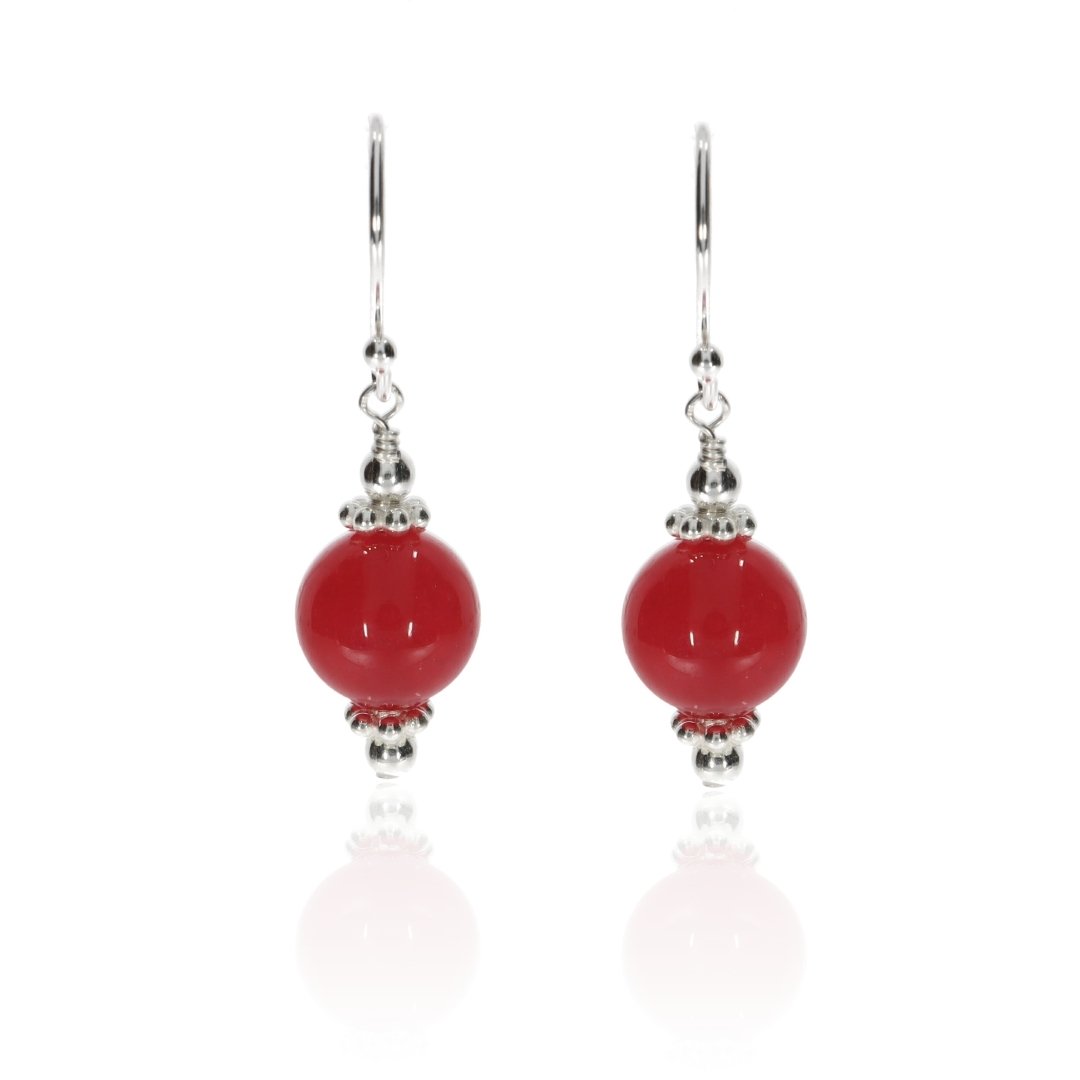Striking Red Agate and Sterling Silver Drop Earrings By Heidi Kjeldsen jewellery ER2539 Front View