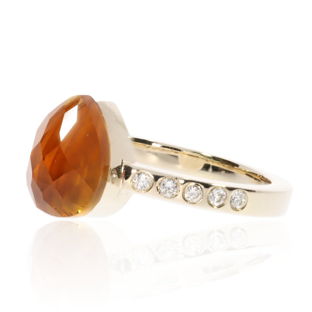 Modern Orange Citrine and Diamond Ring