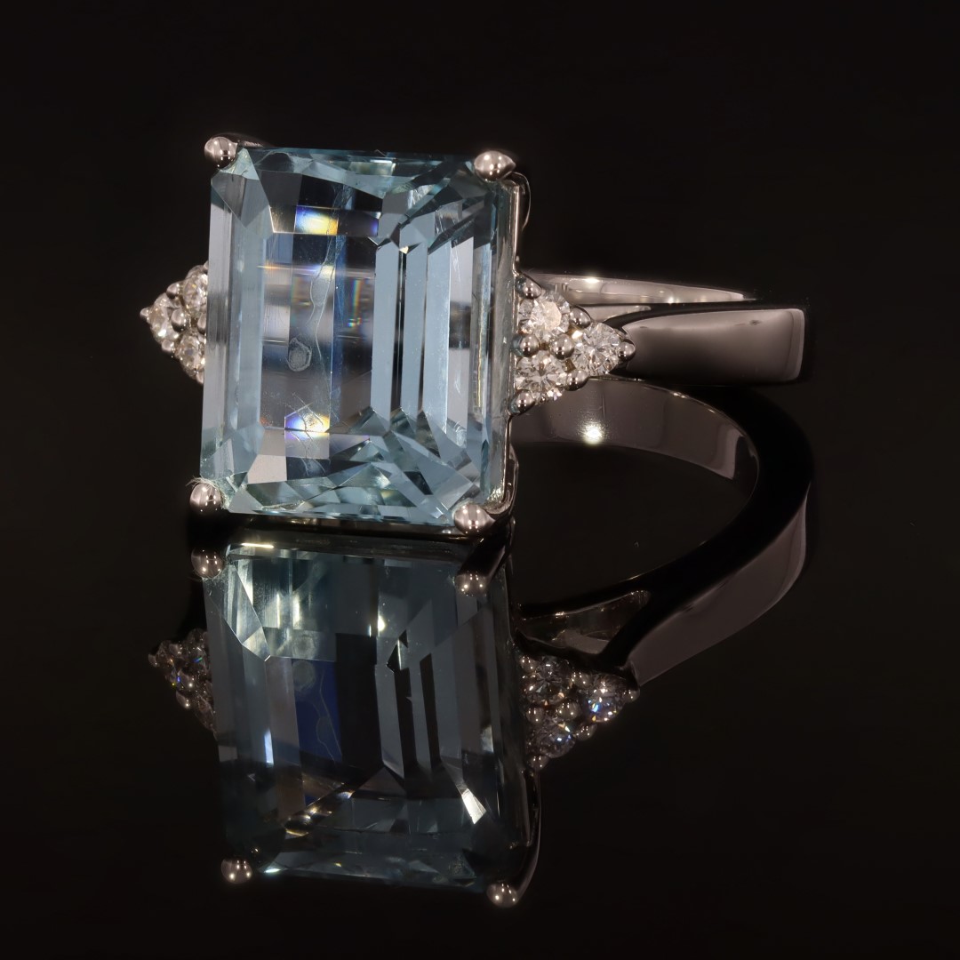 Aquamarine and Diamond Ring By Heidi Kjeldsen Jewellery R1674 Black
