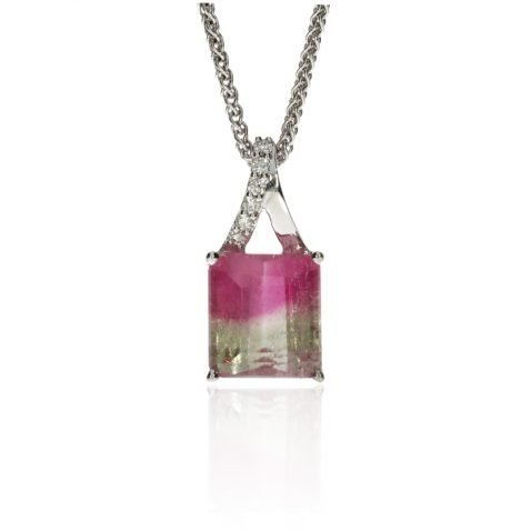 Bi-colour Tourmaline and Diamond pendant by Heidi Kjeldsen Jewellery P1459 Front