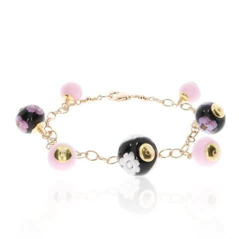 Pink Floral Murano Glass Bracelet By Heidi Kjeldsen Jewellery BL1390 Flat