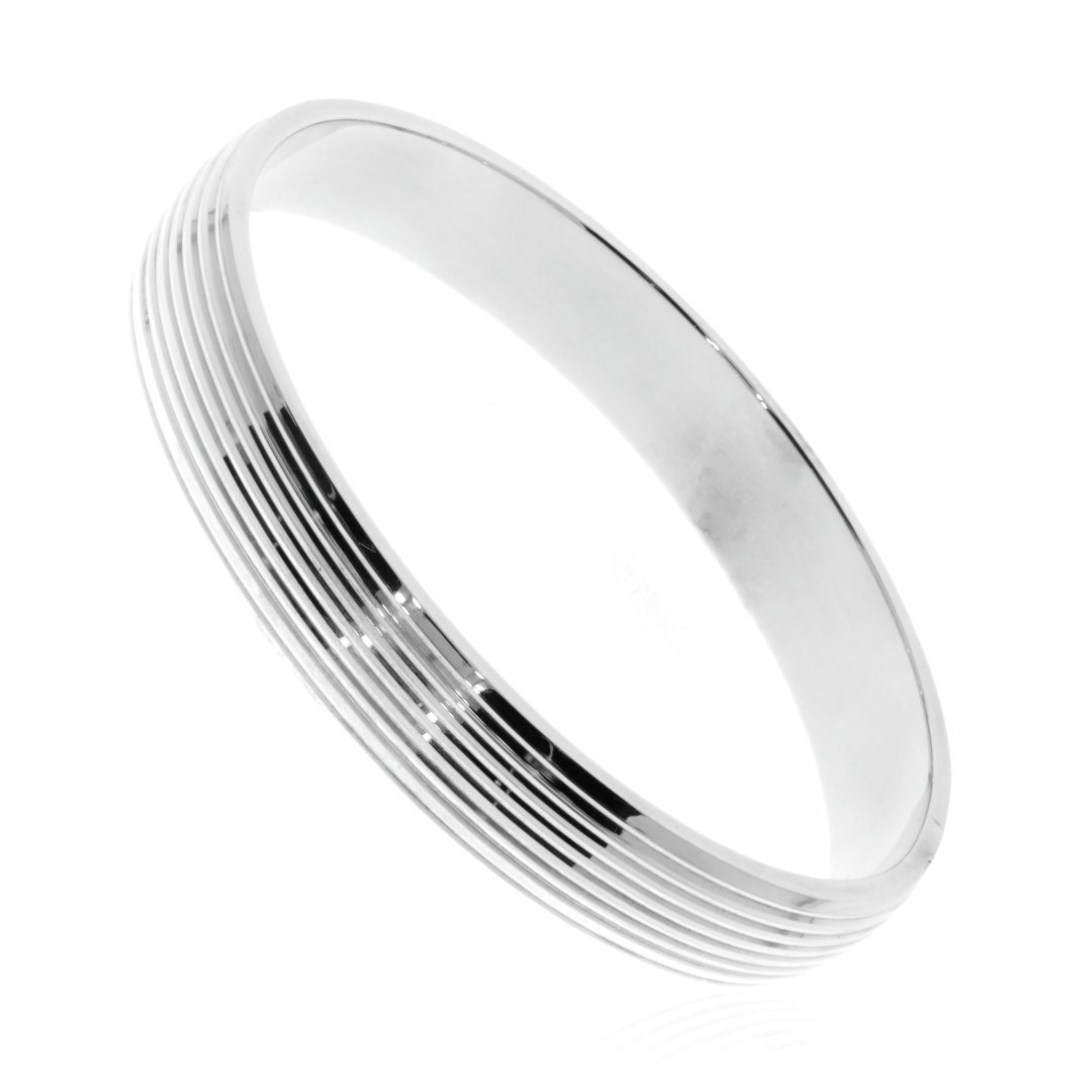 Stunning Wide and Ridged Sterling Silver Bangle