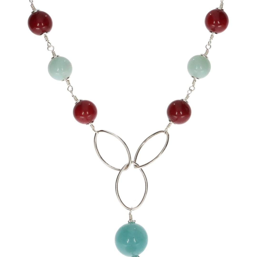 Aquamarine, Amazonite, Red Agate and Murano Glass Necklace By Heidi Kjeldsen Jewellery NL1307 Close Up 2
