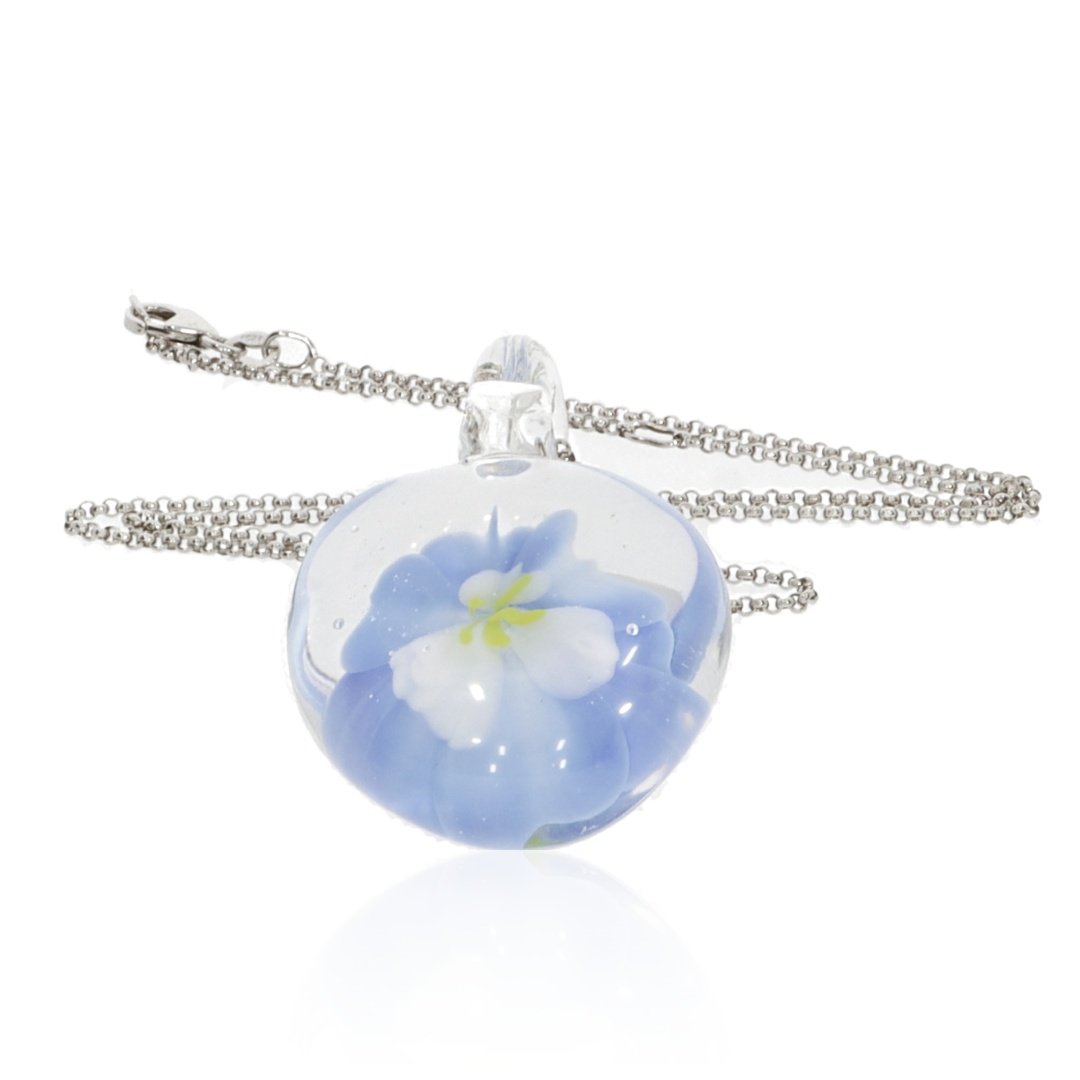 Pale Blue Floral Murano Glass Pendant By Heidi Kjeldsen Jewellery P1271 Side