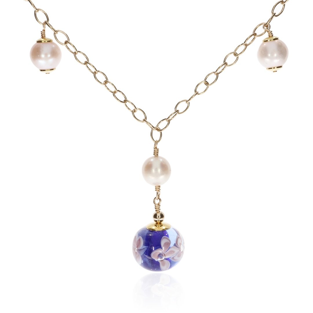 Pretty Cultured Pearl and Glass Necklace