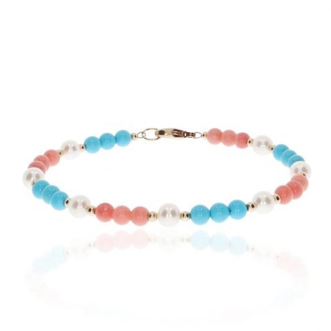 Pink Turquoise and Pearl bracelet By Heidi Kjeldsen Jewellery BL1354 front