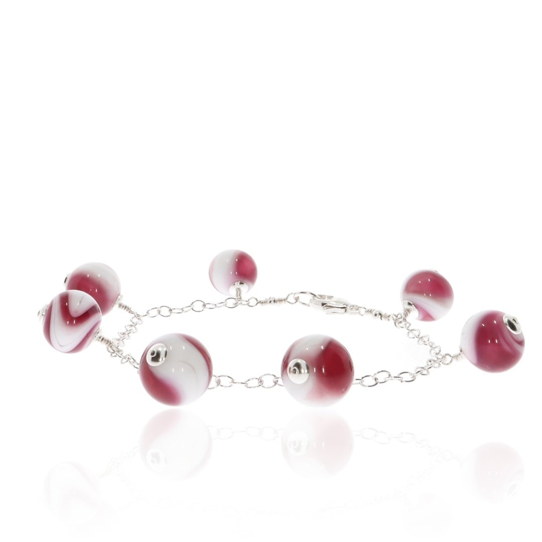Raspberry Pink Swirly Glass Bracelet