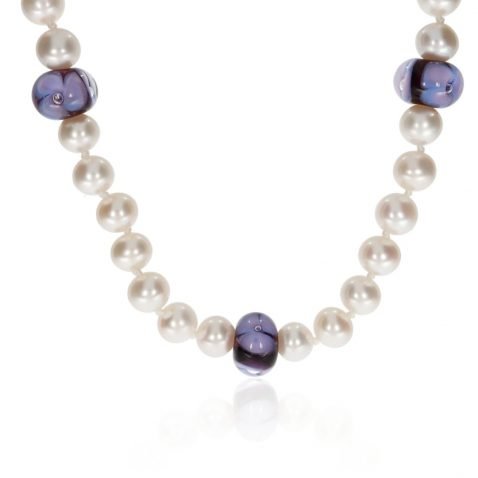 Purple Floral Murano Glass and Pearl Necklace By Heidi Kjeldsen Jewellery NL1310 Front