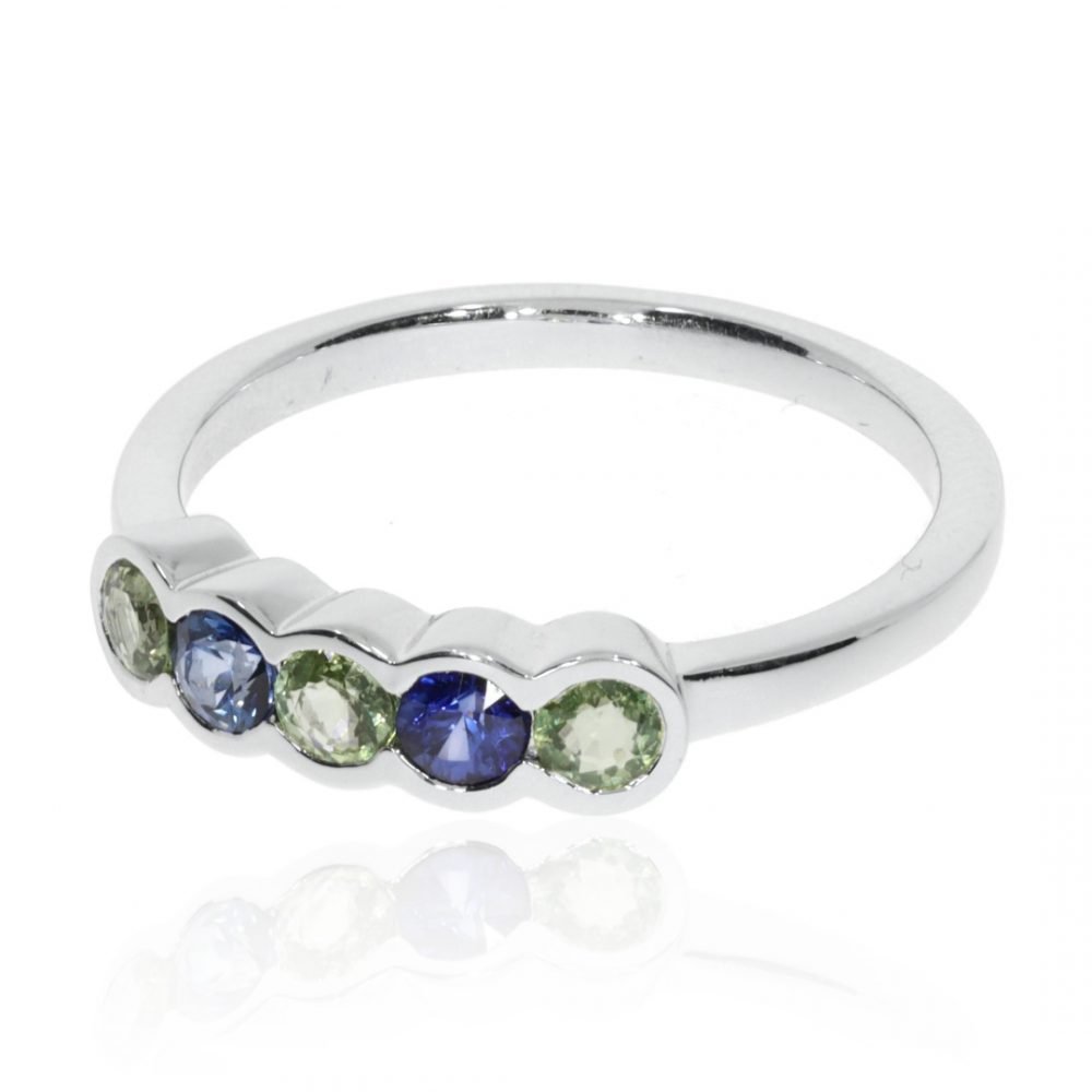 Green and Blue Sapphire Ring By Heidi Kjeldsen Jewellery R1526 Side