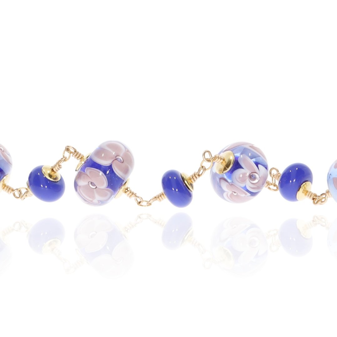 Blue Floral Murano glass Necklace by Heidi Kjeldsen Jewellery NL1319 close up