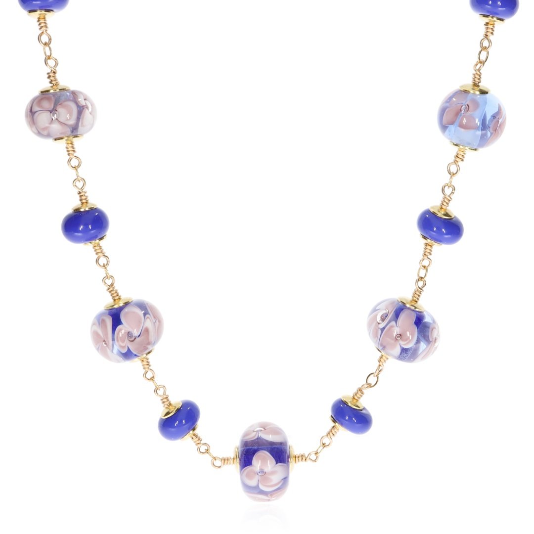 Blue Floral Murano glass Necklace by Heidi Kjeldsen Jewellery NL1319 front